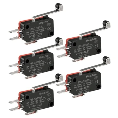 Immagine di Heschen Microinterruttore, V 166 1C25, SPDT, leva a rullo lunga, 16A 250VAC, 5PCS
