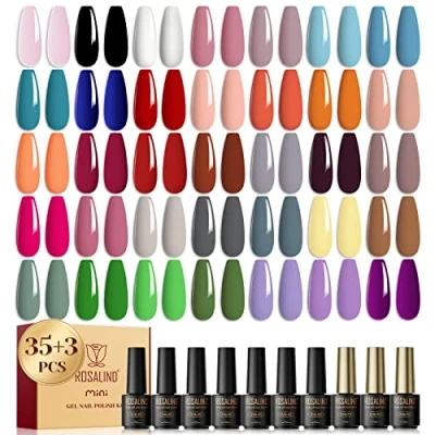 Immagine di ROSALIND 38Pz Smalto Semipermanente Unghie, con Base Coat e Glossy &amp; Matt Top Coat,Smalto per Unghie in Gel UV LED Rosa Nero Bianco Professionali Kit