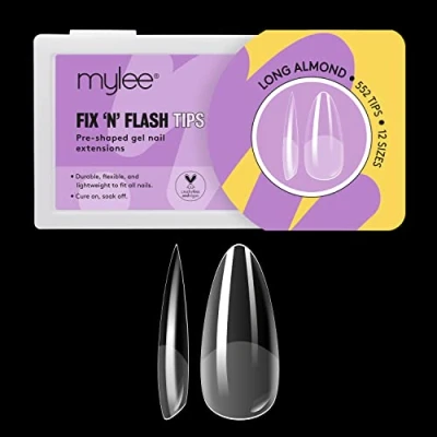 Immagine di Mylee Fix &amp; Flash Soft Gel Tips [Mandorla Lunghe] Copertura Totale, Morbido, Estensioni per Unghie in Gel, Flessibili e Resistenti, 12 Misure, 552 Pezzi, Adatte a Tutte le