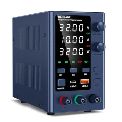 Immagine di NANKADF Alimentatore da Banco 0 32V/0 10A, Laboratorio Regolato ad alta Precisione Display a LED 4 cifre, con Controllo Encoder e Memoria dati