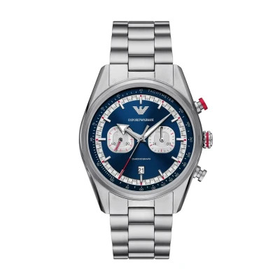 Immagine di Emporio Armani Orologio Analogico al Quarzo Uomo con Cinturino in Acciaio Inossidabile AR11676, Tono Argento e Blu, 42 mm