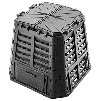 Immagine di compost Kadax, sistema di compostaggio nero, composti plastica, termico resistente al tempo con coperchio pieghevole (480L)
