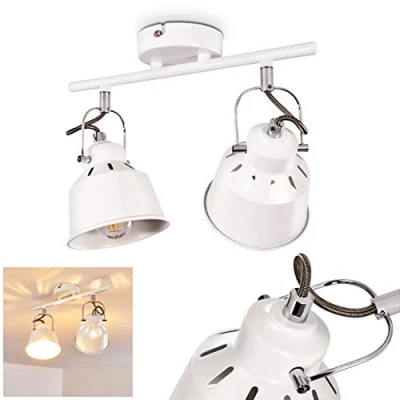 Immagine di lampada da soffitto Safari, in metallo bianco, a 2 luci, con faretti regolabili ed effetto luce, x attacco E14, spot design retro/vintage, senza lampadina/e