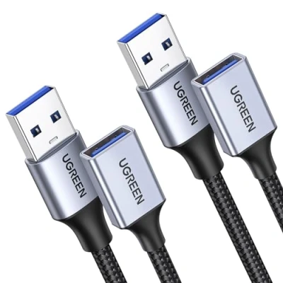 Immagine di UGREEN Cavo Prolunga USB 3.0 Nylon 2 Pezzi Maschio A Femmina Alluminio 5Gbps per Computer, Disco Rigido Esterno, Stampante, Mouse, Tastiera, Hub, Pendrive (0.5M)