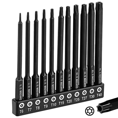 Immagine di DAKCOS Set di 11 punte Torx antimanomissione, in lega acciaio S2, 100 mm lunghezza, T6 T40