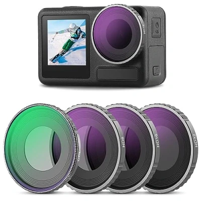 Immagine di NEEWER Set di Filtro CPL e ND per Action 5 Pro/4 (4pz), Kit Filtri + ND8 ND16 ND32, Accessori Camera, Vetro Ottico HD Multistrato Compatibile con DJI Osmo Pro/4, FL A12