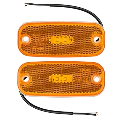Immagine di 2 x luci a LED di posizione laterali, colore arancione, 12 e 24 Volt, 110 46 mm, distanza tra i fori 90 con marchio controllo E, per auto, camion, rimorchi, camper, roulotte