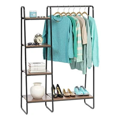 Immagine di Iris Ohyama Appendiabiti in Metallo con Ripiano Legno, 4 Livelli, Nero, Design Moderno, Solido, Anti scivolo, Per Camera, Studio, Armadio, Abbigliamento e Scarpe, Montaggio Facile, PI B3