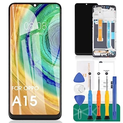 Immagine di SRJTEK Schermo di ricambio per Oppo A15 A15s Display LCD Touch Screen Digitizer Assembly CPH2185 Kit riparazione con telaio (nero)