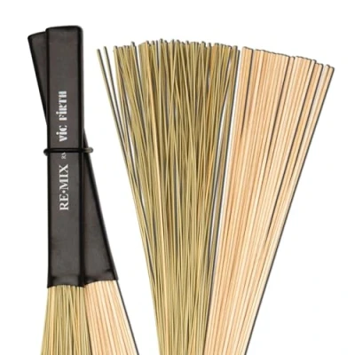 Immagine di Vic Firth Spazzole per Batteria REˑMIX Brushes 2 Paio Combo Erba Africana e Tasselli di betulla Medio Morbido