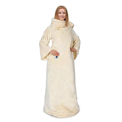 Immagine di KLARSTEIN Slanket Coperta Termica, Morbida con Maniche, Potenza: 120 Watt, 155 x 180 cm, 3 Livelli di Potenza, Lavabile, Lunghezza Cavo: 230 Materiale: Coral Fleece, Beige