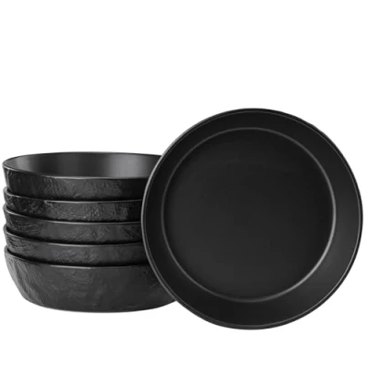 Immagine di Navaris Servizio Piatti Moderni Design Set 6 Fondi Colorati Particolari Piatto Fondo Gourmet Ciotola Ø 20 cm in Ceramica per Brodo Zuppa Gres Color Ardesia Effetto Lino