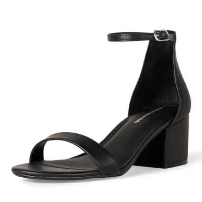 Immagine di Amazon Essentials Sandali con Tacco e Due Cinturini Donna, Nero Finta Pelle, 38.5 EU Larga