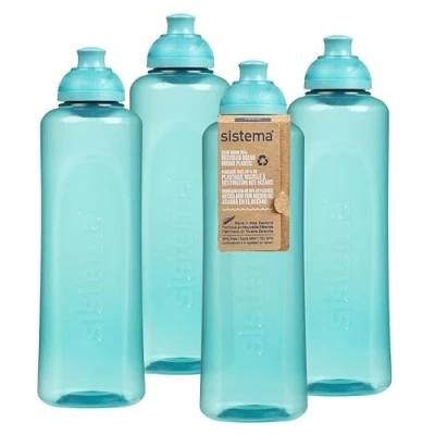 Immagine di Borraccia sportiva Sistema Twist &#039;n&#039; Sip Squeeze Bottiglie d&#039;acqua per bambini 480 ml Senza BPA Realizzato con plastica riciclata Pietra verde acqua 4 Conta