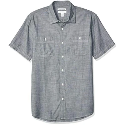 Immagine di Amazon Essentials Camicia in Popeline a Maniche Corte Regular Fit Uomo, Grigio, XXL
