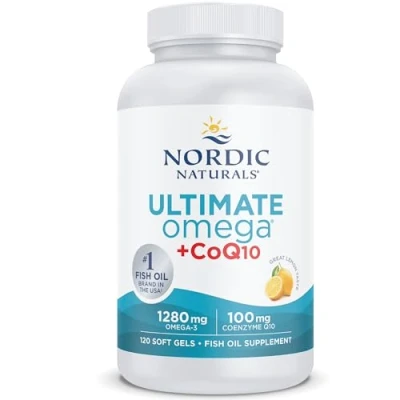 Immagine di Nordic Naturals, Ultimate Omega 3 + CoQ10, 1280 mg, con EPA, DHA e Coenzima Q10, Altamente Dosato, Gusto Limone, 120 Capsule morbide, Testato in Laboratorio, Senza Soia, Glutine, Non OGM