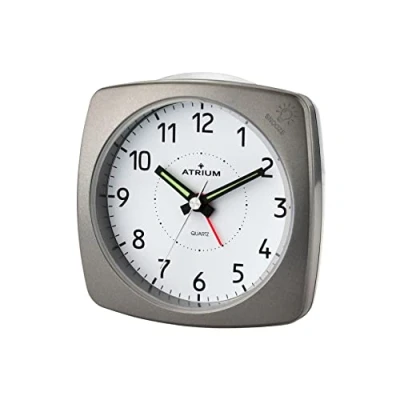 Immagine di Atrium, sveglia analogica in colore antracite metallizzato, senza ticchettio, con luce e funzione rinvio (snooze) A251 4
