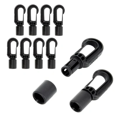 Immagine di 10 moschettoni in plastica, colore nero, diametro di 8 mm, adatti per corda espansione gomma, tenditore