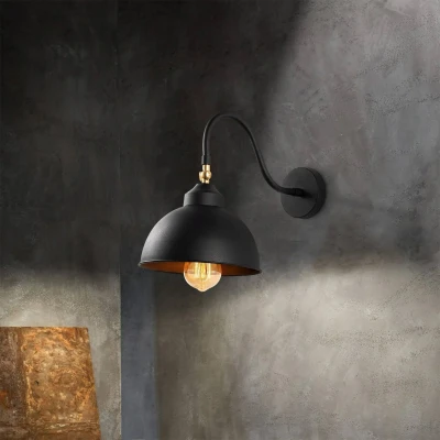 Immagine di Applique con cupola a collo di cigno Bacchio 21 x 32 28 cm Ferro nero Menzzo