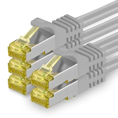 Immagine di 1aTTack.de Cavo di Rete Ethernet LAN Cat.7 SFTP Spina RJ45 Cat6a Doppia schermatura 10000 Mbit/s Compatibile con Cat5 Cat6 Cat8 per Switch Router Modem Patchpanel Grigio / 5 pz 1m