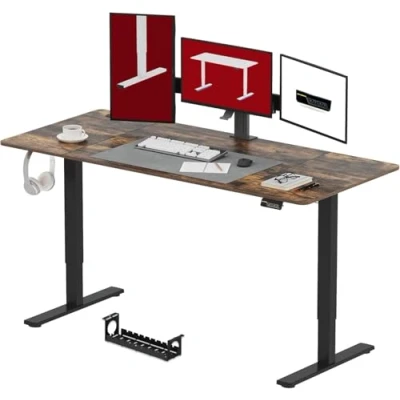 Immagine di SANODESK 200x80cm Scrivania Regolabile in altezza, Standing Desk, elettrica per Computer con Gancio, Blocco Bambini, Funzione di Memoria Ufficio e Casa Marrone
