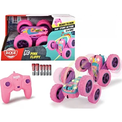 Immagine di Dickie Toys Pink Drivez RC Candy Flippy Auto giocattolo telecomandata, rotazione e flip, con telecomando, fino a 8 km/h, illuminata, per ragazzi ragazze, dai 6 anni in su, 28 cm, colore: