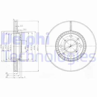 Immagine di DELPHI BG4049C Disco freno 252 20 4 ventilato rivestito non trattato senza cuscinetto ruota, anello sensore ABS SUZUKI: SWIFT 3, Splash
