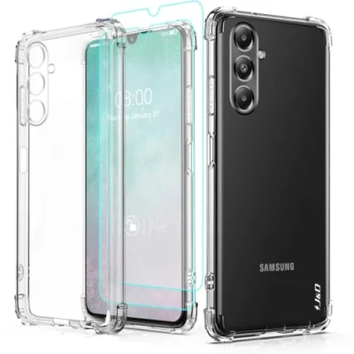 Immagine di J&amp;D Compatibile per Samsung Galaxy A05s Custodia, Clear Anti Shock Caso con (2 Pacchi) Proteggi Schermo, Giallo TPU Paraurti Cover A05s, Non A05, Transparent