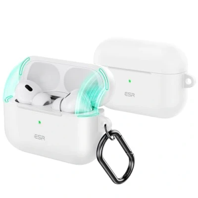 Immagine di ESR Custodia per AirPods Pro (2023/2022/2019), Compatibile con 2a Generazione (USB C/Lightning), Coperchio Magnetico, Protezione completa dalle cadute, Moschettone, Serie Cloud, Bianco