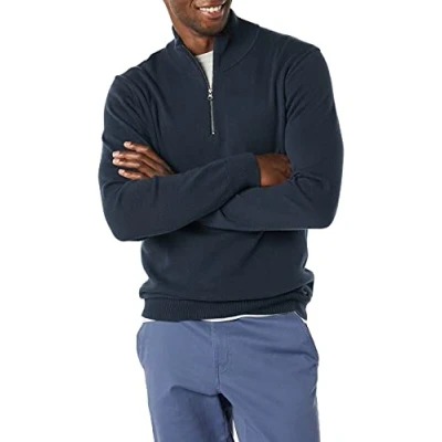 Immagine di Amazon Essentials Maglione con Cerniera sul Collo in Cotone 100% Uomo, Blu Marino, XS