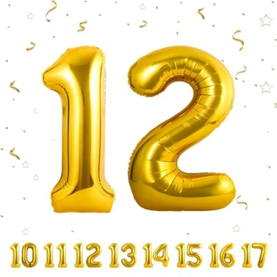 Immagine di Palloncini Compleanno 12 anni Oro 101 CM Palloncino Numero Gonfiabile in Foil Decorazioni di un uomo donna Vola con l&#039;Elio
