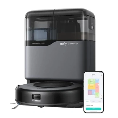 Immagine di eufy robot aspirapolvere Omni C20 con stazione tutto in uno, svuotamento auto, lavaggio e asciugatura 8,5 cm, design ultra piatto, 7.000 Pa, potente aspirapolvere, funzione di pulizia