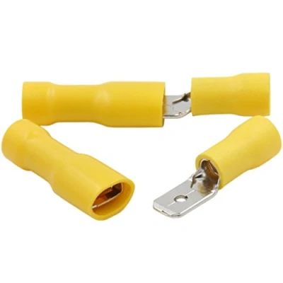 Immagine di Heschen Terminali per cavi maschio/femmina, in vinile, completamente isolati, 6,3 x 0,8 mm, 4 6 mm² (12 10 AWG), confezione da 100 pezzi, colore: giallo