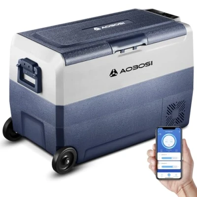 Immagine di AAOBOSI Frigo Portatile 50 L, Per Auto Doppia Zona, Frigorifero da Viaggio con WiFi, 20 ℃ a ℃, 12/24 V DC e 100/240 AC,Per Auto, Camion, Camper, Barca Presa Di Corrente