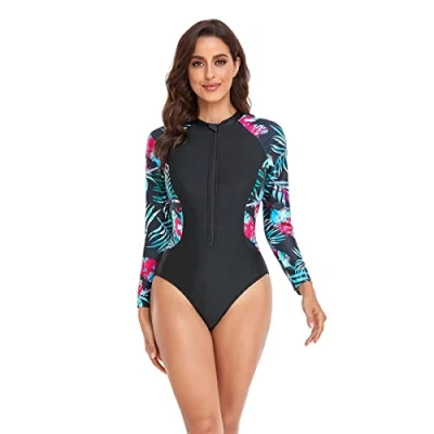 Immagine di BEACHKINI Costume Intero per Donna da Bagno a Triangolo Maniche Lunghe con Zip Frontale,42 Colore,XL