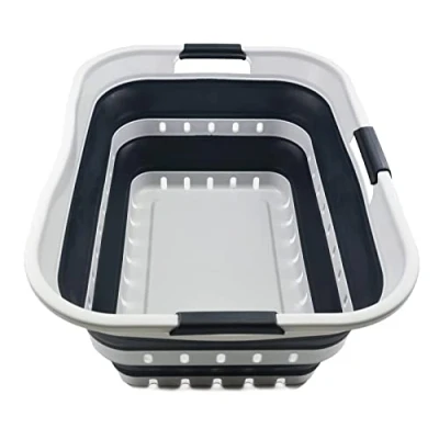 Immagine di SAMMART cesto portabiancheria pieghevole in plastica, 42 l, contenitore pop up, salvaspazio (1, grigio/grigio ardesia)