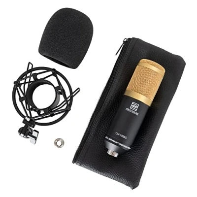 Immagine di Pronomic CM 100BG Microfono a Condensatore Mic Diaframma Largo da 34 mm con Supporto Shock e Antivento Registrazione, Podcasting, Voice Over, Streaming, Home Studio Colore nero/oro