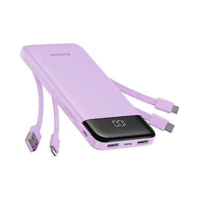 Immagine di Charmast Batteria esterna 10000mAh con 4 Cavi Integrati Portatile USB C Sottile Power Bank 6 Uscite e 3 Ingressi per iPhone 12 13 11 Samsung S21 S22