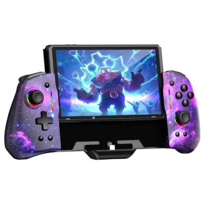 Immagine di NexiGo Hall Effect Gripcon (Nessun Drift, Nessuna Deadzone) con Joystick a Effetto per Switch/Switch OLED, Luce RGB Regolabile, giroscopio 6 Assi, Turbo, Mappatura (Cosmic Nebula)