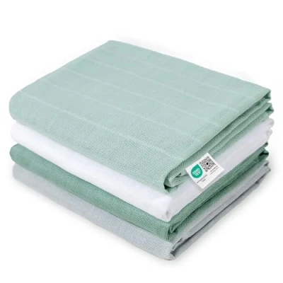Immagine di Makian Mussole Neonato 70x70cm Cotone 100% Teli in Mussola Qualità Premium Conf. da 4, Testati OEKO TEX® Standard 100 Verde, Bianco, Menta, Grigio
