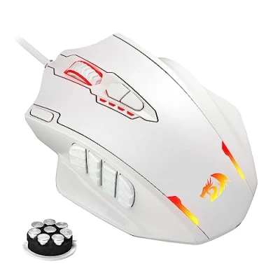 Immagine di Redragon M908 Impact RGB LED MMO Mouse con pulsanti laterali ottico cablato da gioco 12.400 DPI, alta precisione, 20 programmabili, bianco