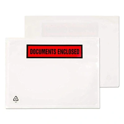 Immagine di Purely Buste stampate con chiusura adesiva, scritta in inglese &quot;Documents Enclosed&quot;, formato A6, 168 x 126 mm, confezione da 1.000