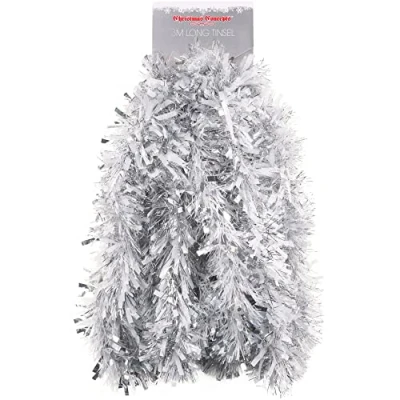 Immagine di Christmas Concepts® 3m / 9.8ft Orpello di Natale grosso/fine Decorazioni natalizie Tinsel alta qualità (Bianco opaco e argento)