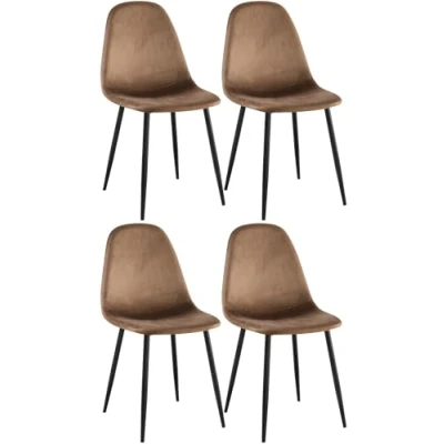 Immagine di CLP Set 4 Sedie Da Pranzo Napier Decorative I Tessuto Velluto Similpelle, Colore:marrone, Materiale:Velluto