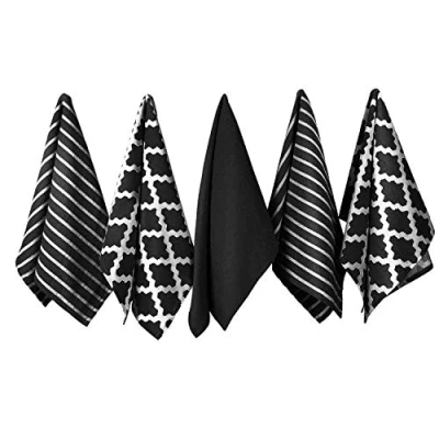 Immagine di Penguin Home Premium Strofinaccio da cucina in puro cotone al 100%, set di 5 asciugamani cucina, morbidi e resistenti, lavabile lavatrice, 65 x 45 cm, colore Nero