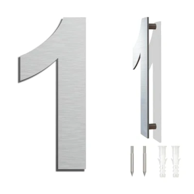 Immagine di spazzolato moderno numero civico 6 pollici 152 mm altezza, in solido acciaio INOX 304, galleggiante aspetto e facile da installare (Numero 1 Uno)