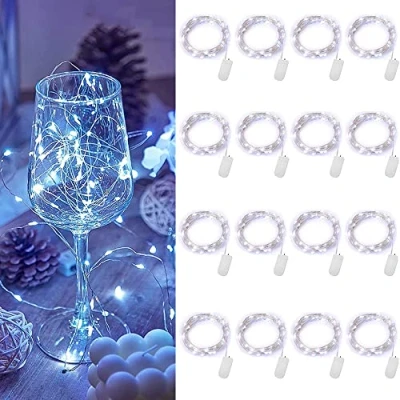 Immagine di Stringa Luci LED a Batteria, 1M 10 Lampada Fili di Rame Impermeabile Micro Catena Luminos per Interni e Esterni, Natalizi, Feste, Matrimonio, Casa, Giardino Decorazione, Bianco freddo (16 PCS)