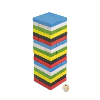 Immagine di FAST WORLD SHOPPING ® Gioco di società Mattoncini Impilabili Torre 54 Pezzi in Legno con Dado