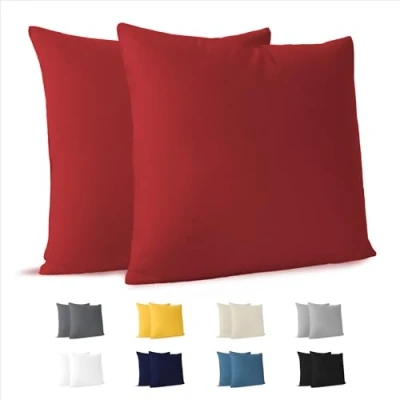 Immagine di Dreamzie Federa Cuscino (Set di 2) Rosso Cotone per i Cuscini 40 x cm 100% Jersey da Copri Letto Fodera Protezione