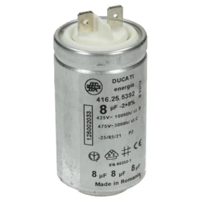 Immagine di condensatore di avviamento Electrolux AEG 8 uF 450V DUCATI energia 416.25.5392 con linguette per asciugatrice 1250020334 12500202033
